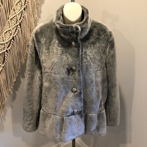 Kate Spade Grey Fur Jacket with Pearl Buttons
